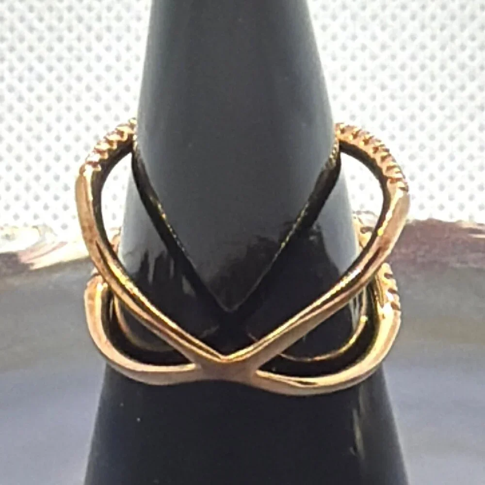 NEW 925 Silver Rose Gold Vermeil Pave CZ Criss Cross Ring Architectural Size 8 - Picture 2 of 16